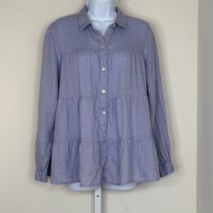 J Jill Love Linen Tier Swing Linen Button Down Long Sleeve Shirt‎ Women's Size S